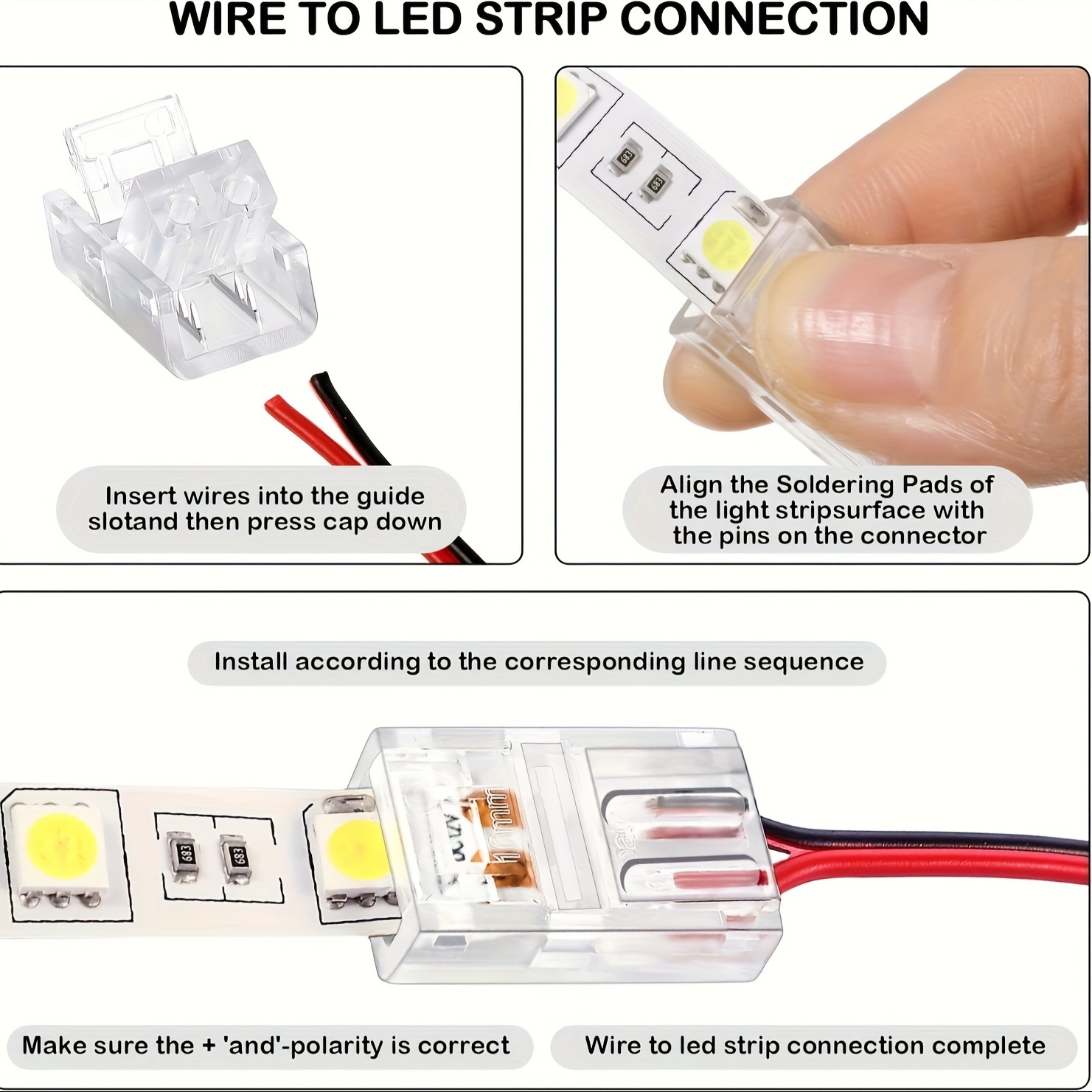 20pcs COB LED Strip To Wire Connector Waterproof LED Adapter Connectors,  Transparent Solderless LED Light Strip Connectors, For Strip Light Unwired  Ga