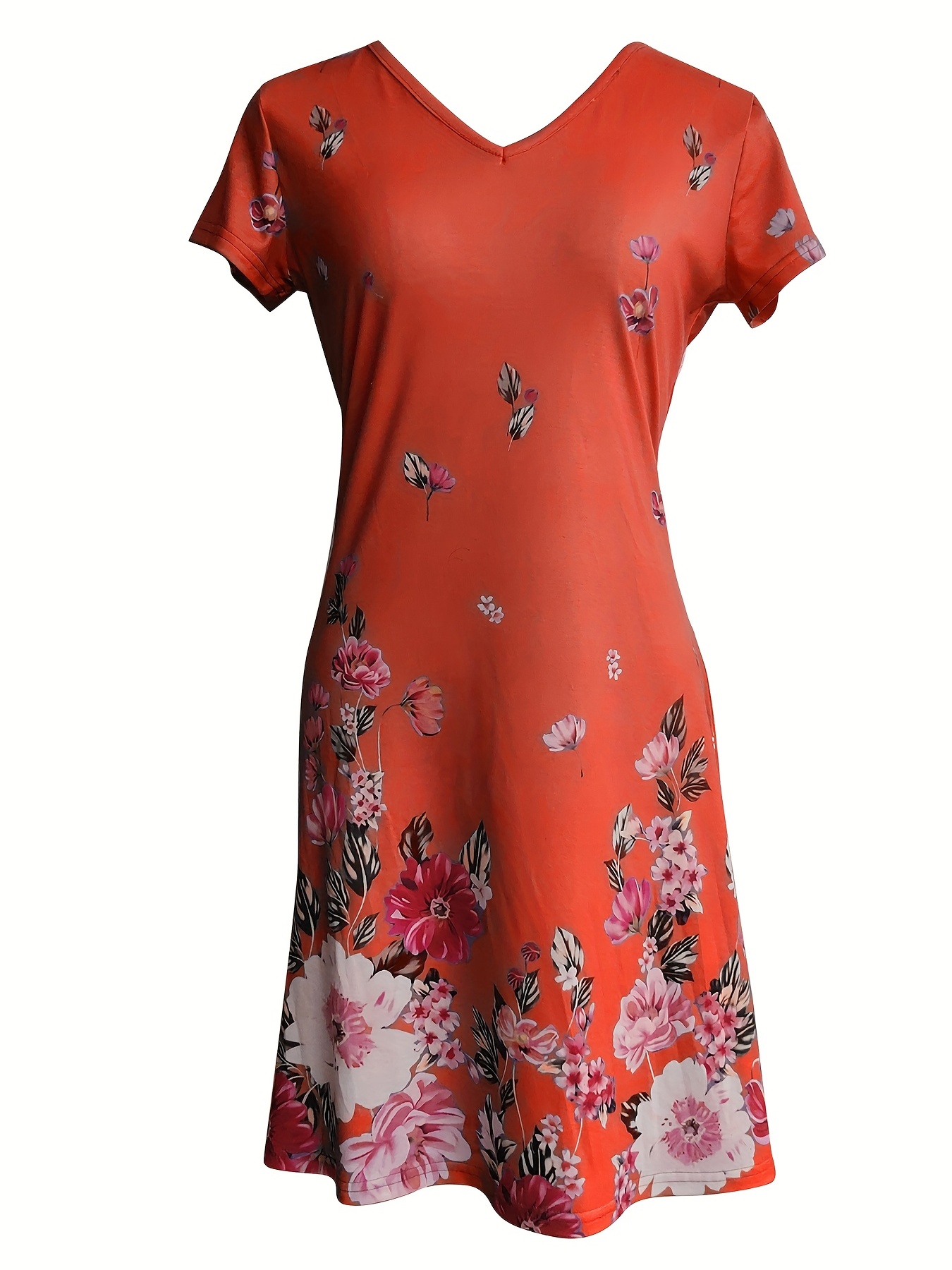 Floral Women's Casual Summer T Shirt Dress Print Short Sleeve Tunic Lace  Straps Dress Petite Dresses for Leggings (Red, S) : : Fashion