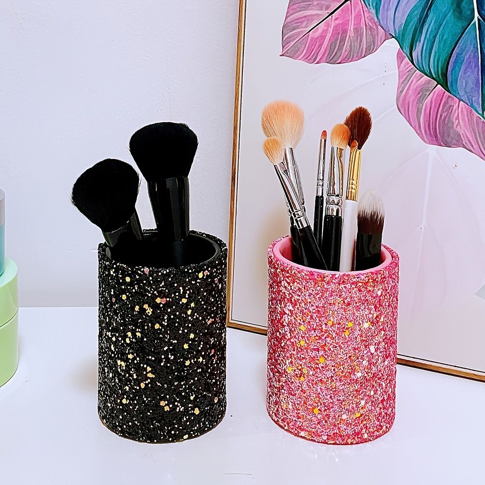 Bling Sequins Makeup Brush Holder Organizer For Women Girls Cute Glitter  Vanity Decor Storage For Cosmetic Brushes Comb Pen Pencil Holders Cup For  Desk Beauty Personal Care Temu | Jinyu Storage Box