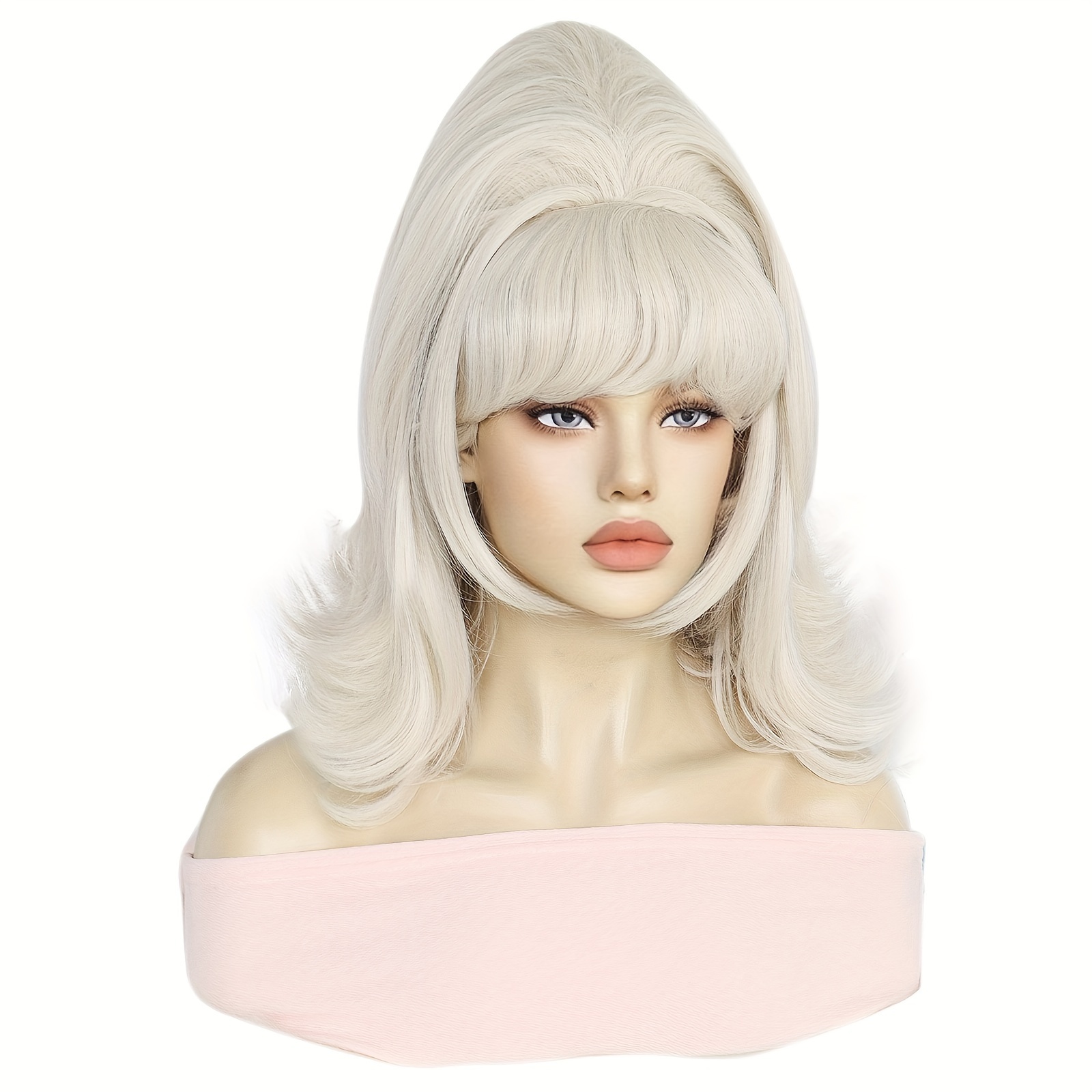 Blonde Loose Wave Wig With Bangs Vintage Beehive Wig Medium Temu