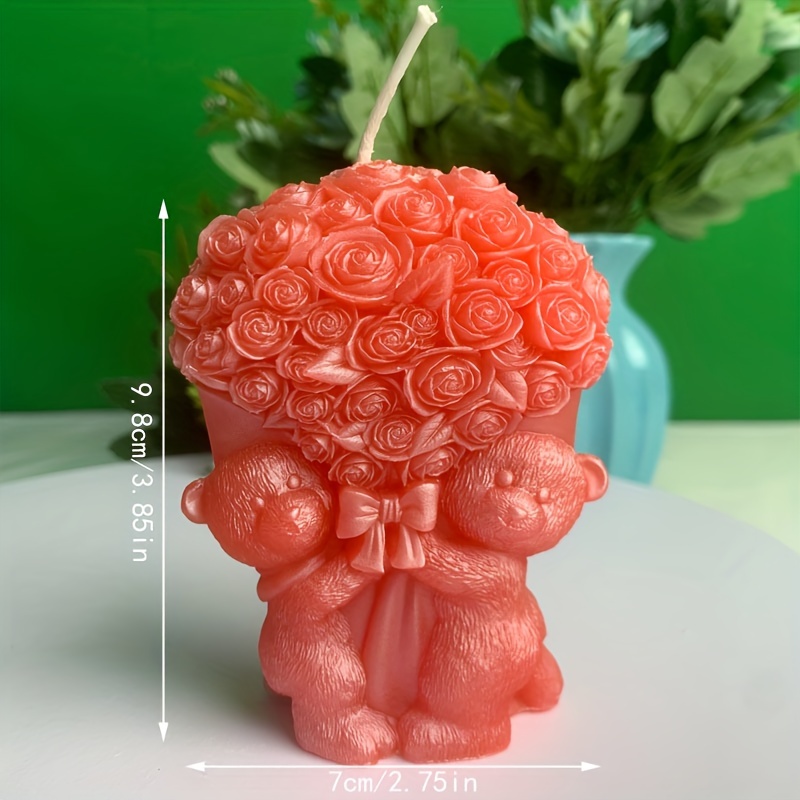 1pc Teddy Bear Shape Aromatherapy Candle Wedding Gift Creative Heart Shaped  Rose Bouquet Soy Plant Candle For Valentine's Day Decor