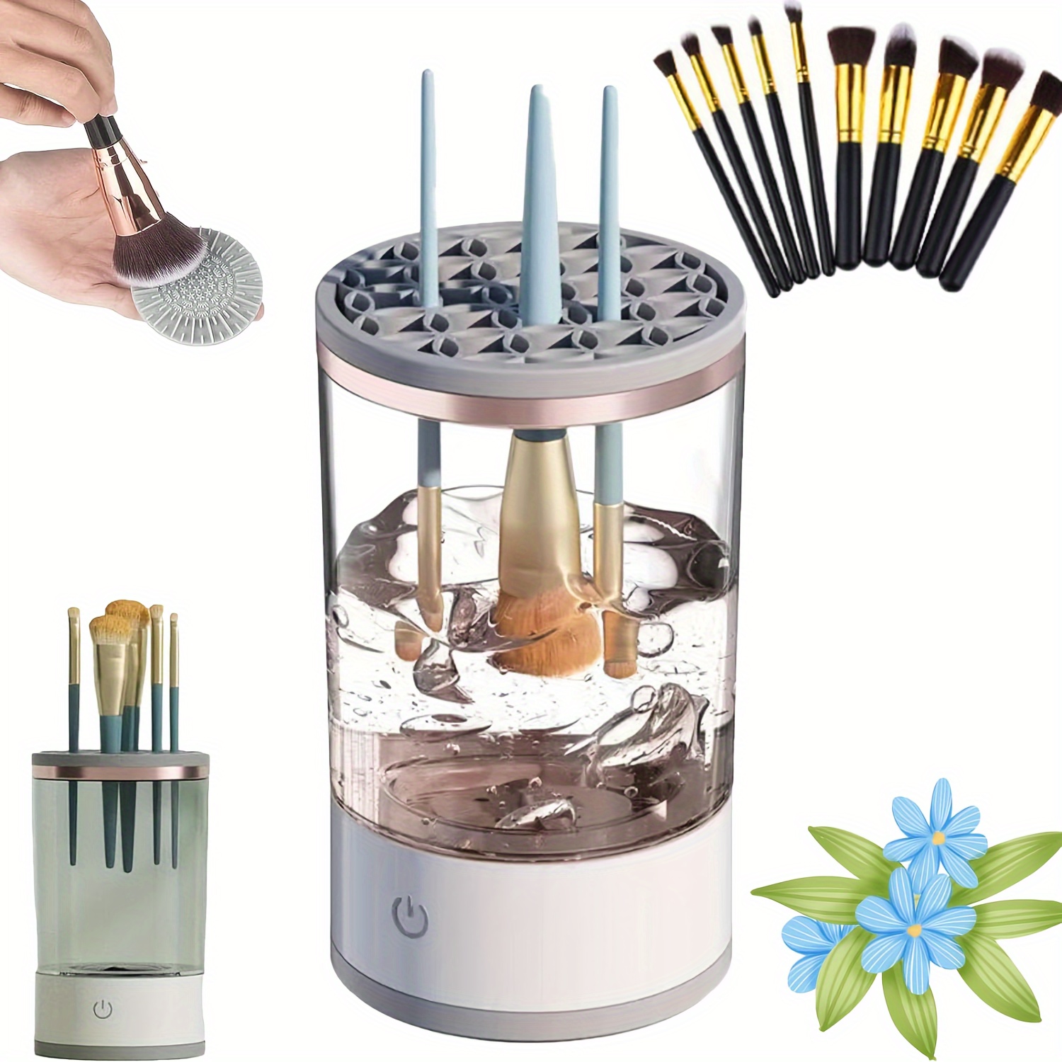Electric Makeup Brush Cleaner, Abnaok Makeup Brush Cleaner Machine with  Brush Clean Mat, Automatic Cosmetic Brush Cleaner Makeup Brush Tools for  All
