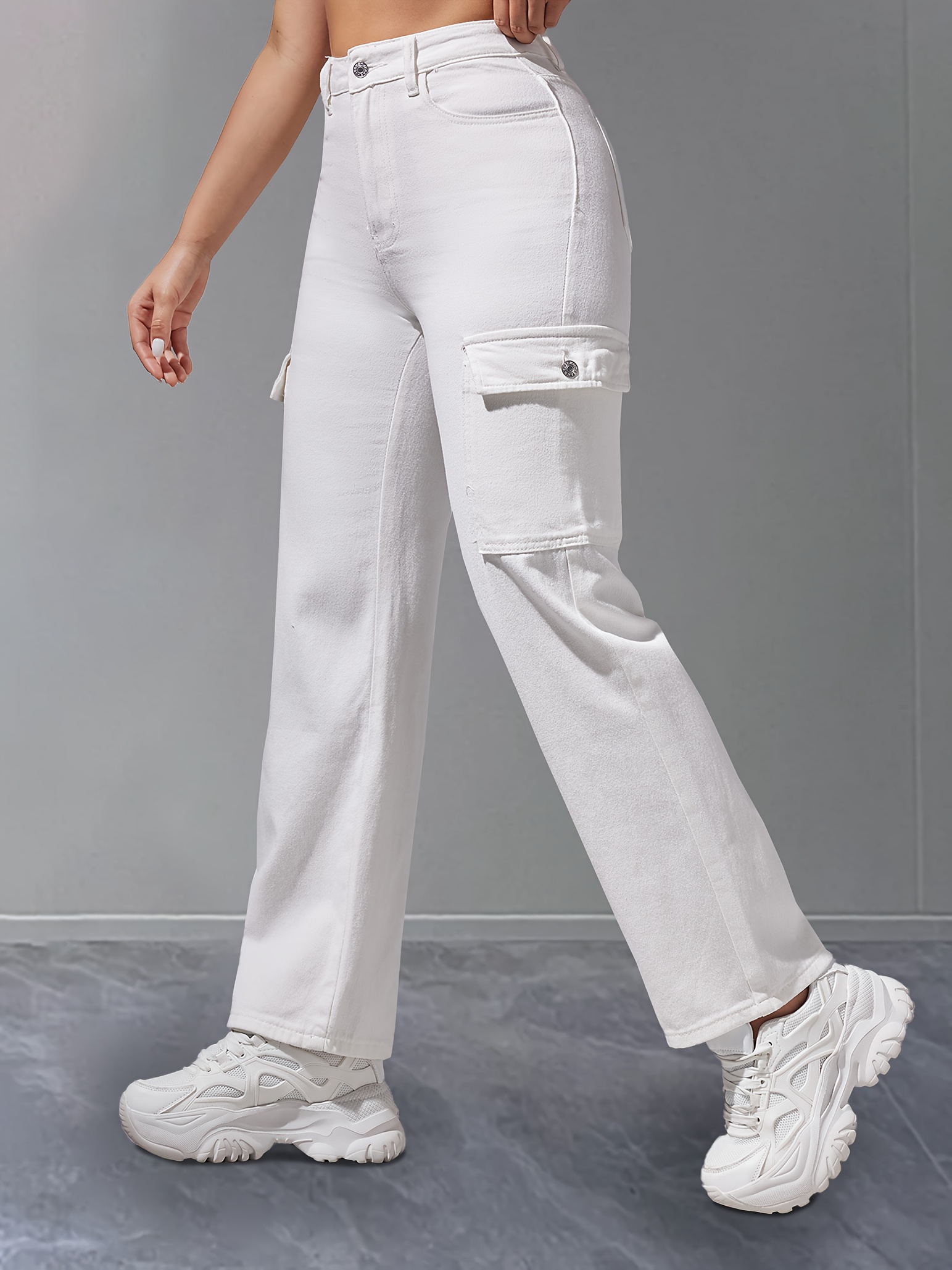 White Y2k Denim Cargo Pants Multi pocket Non stretch - Temu