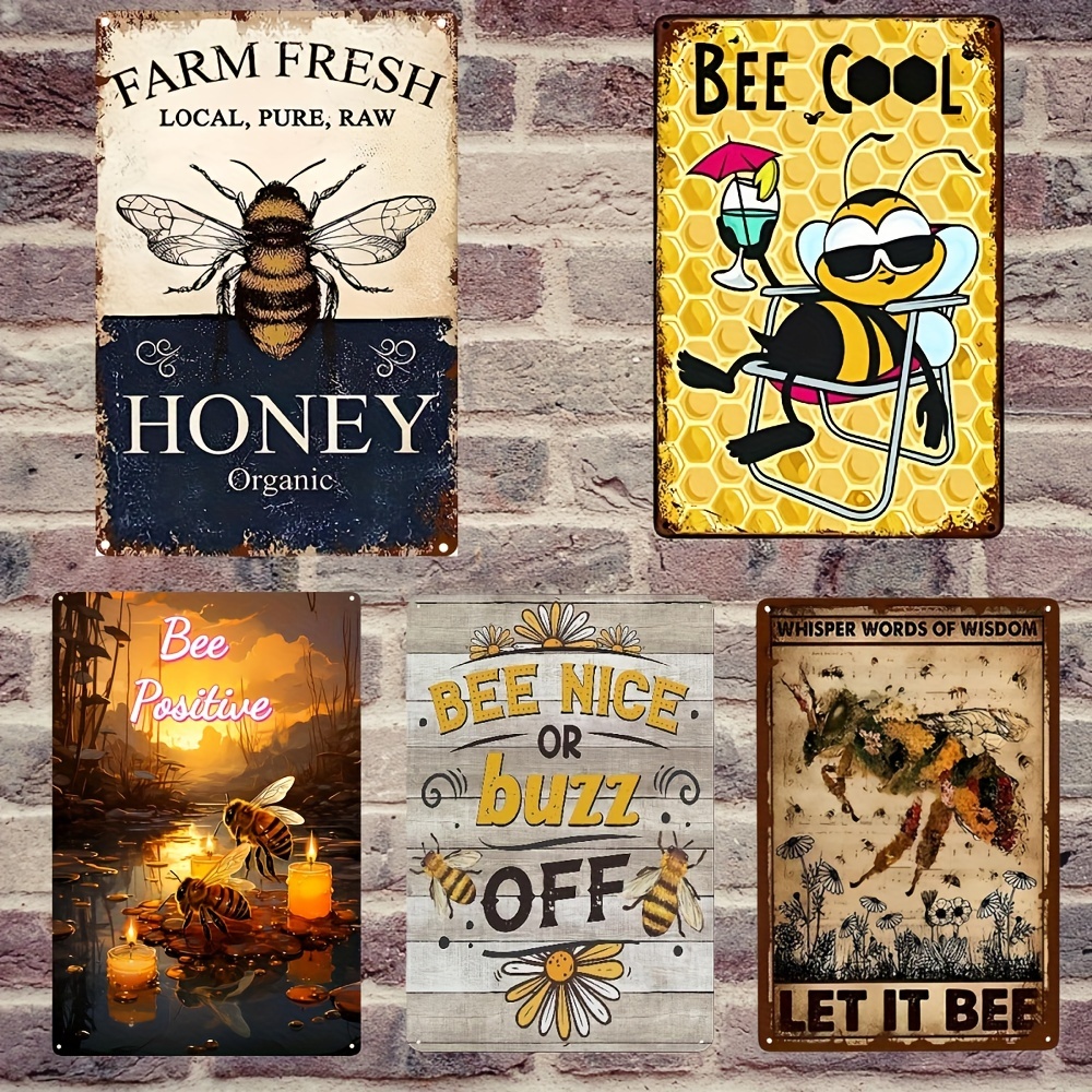 1pc, Honey Bee Knowledge Metal Tin Sign (12''x8'') , Funny