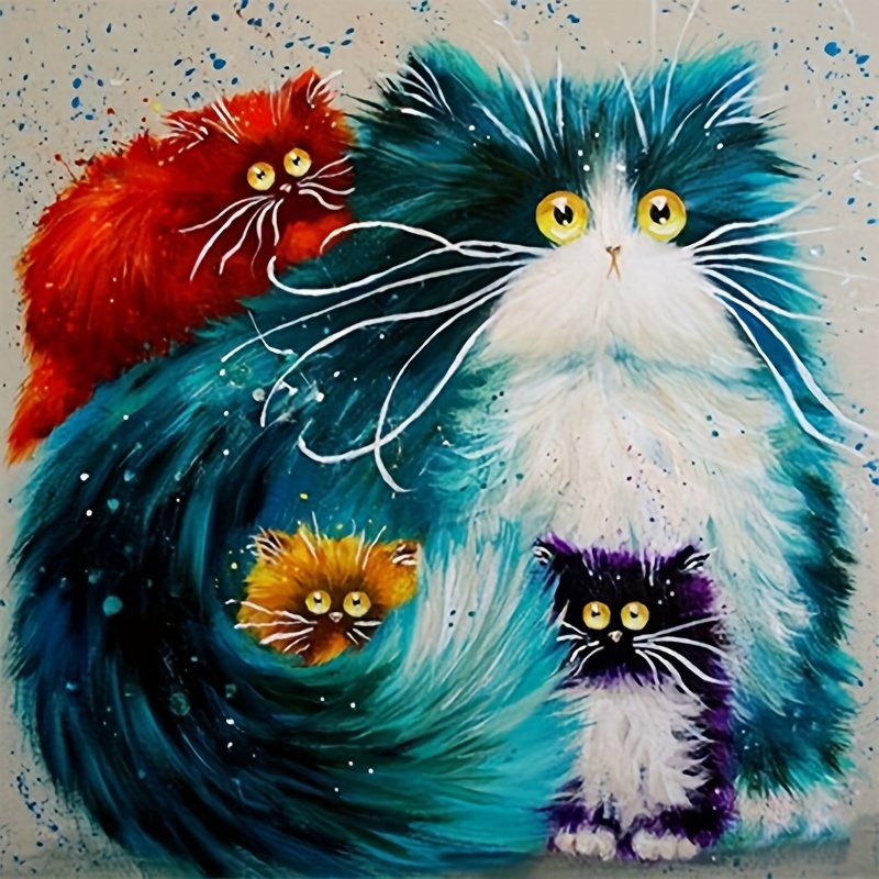 Handmade 5d Diamond Painting Kit Cute Cat Animal Wall Art - Temu