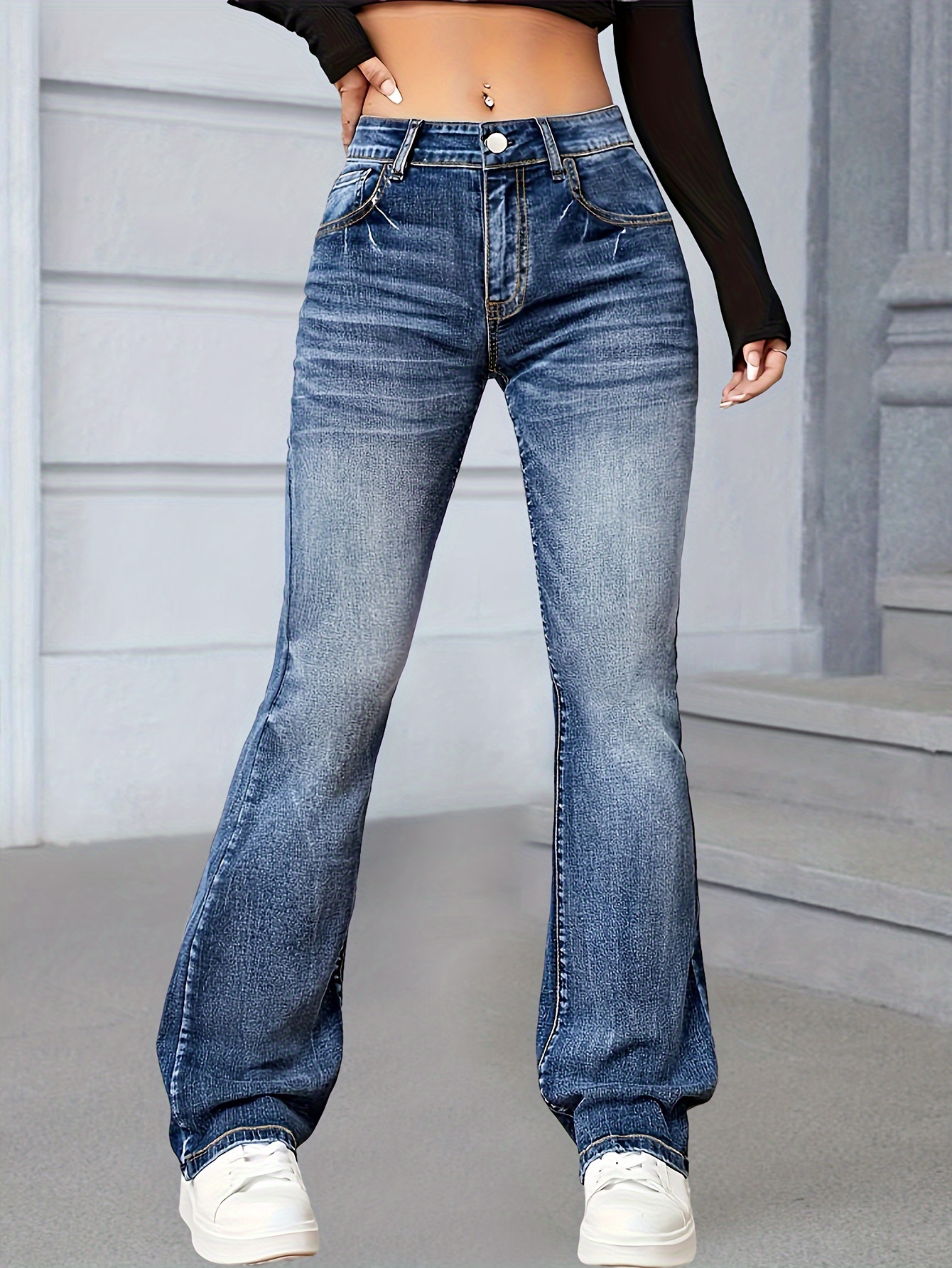 Ripped Holes Chic Straight Jeans, Loose Fit Non-Stretch Slant Pockets Denim  Pants, Women's Denim Jeans & Clothing