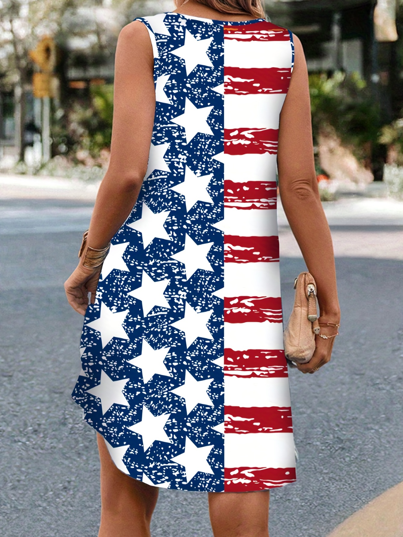 American Flag Casual Crew Neck Sleeveless Independence Day Dress, Women's Clothing -
