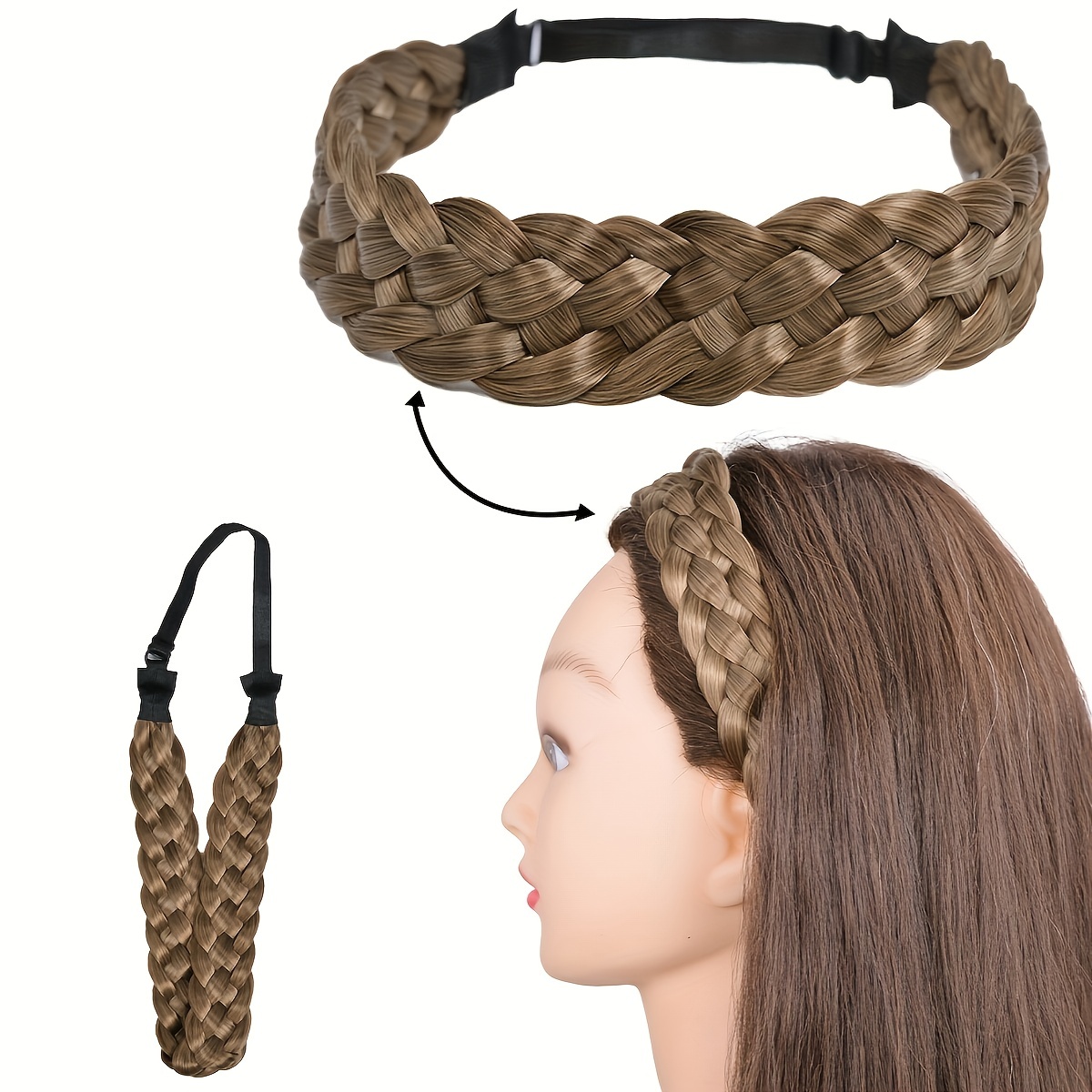 TOECWEGR Braid headband 3 Strands Synthetic Braided Hair Headbands Stretch  Plaited Hair Headbands Hairpiece Fashion Girl Costume Hair Accessories