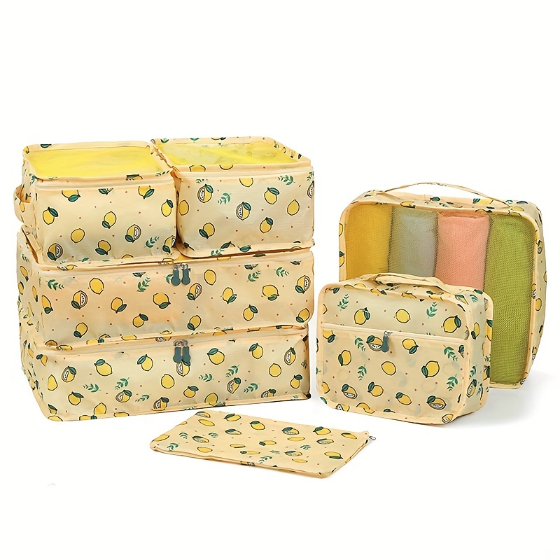 7pcs Bag Set Lemon Print Travel Storage Bag Clothes Storage Bag