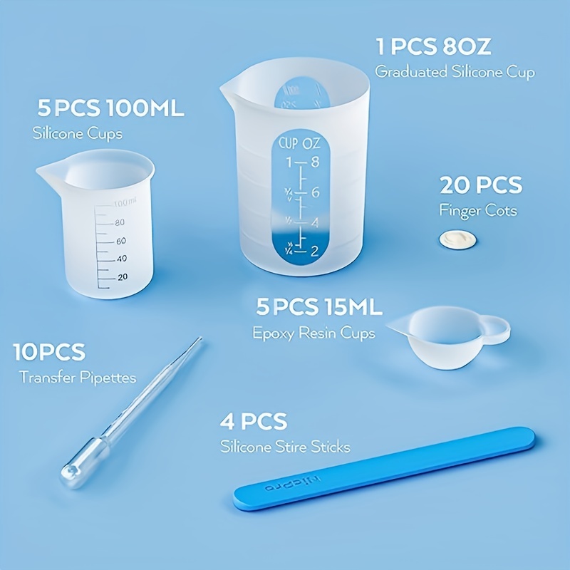 Silicone Measuring Cups for Epoxy Resin,1PCS 8oz Graduated Silicone  Cup,4PCS 100ml Mixing Cups,2PCS Silicone Stire Sticks,for Epoxy  Molds,Tumbler Making,Acrylic Paint Pouring Accessories