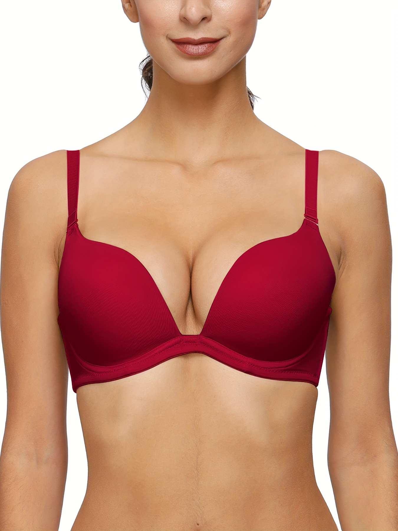 Solid Plunge Bra Comfy Breathable Intimates T shirt Bra - Temu Germany