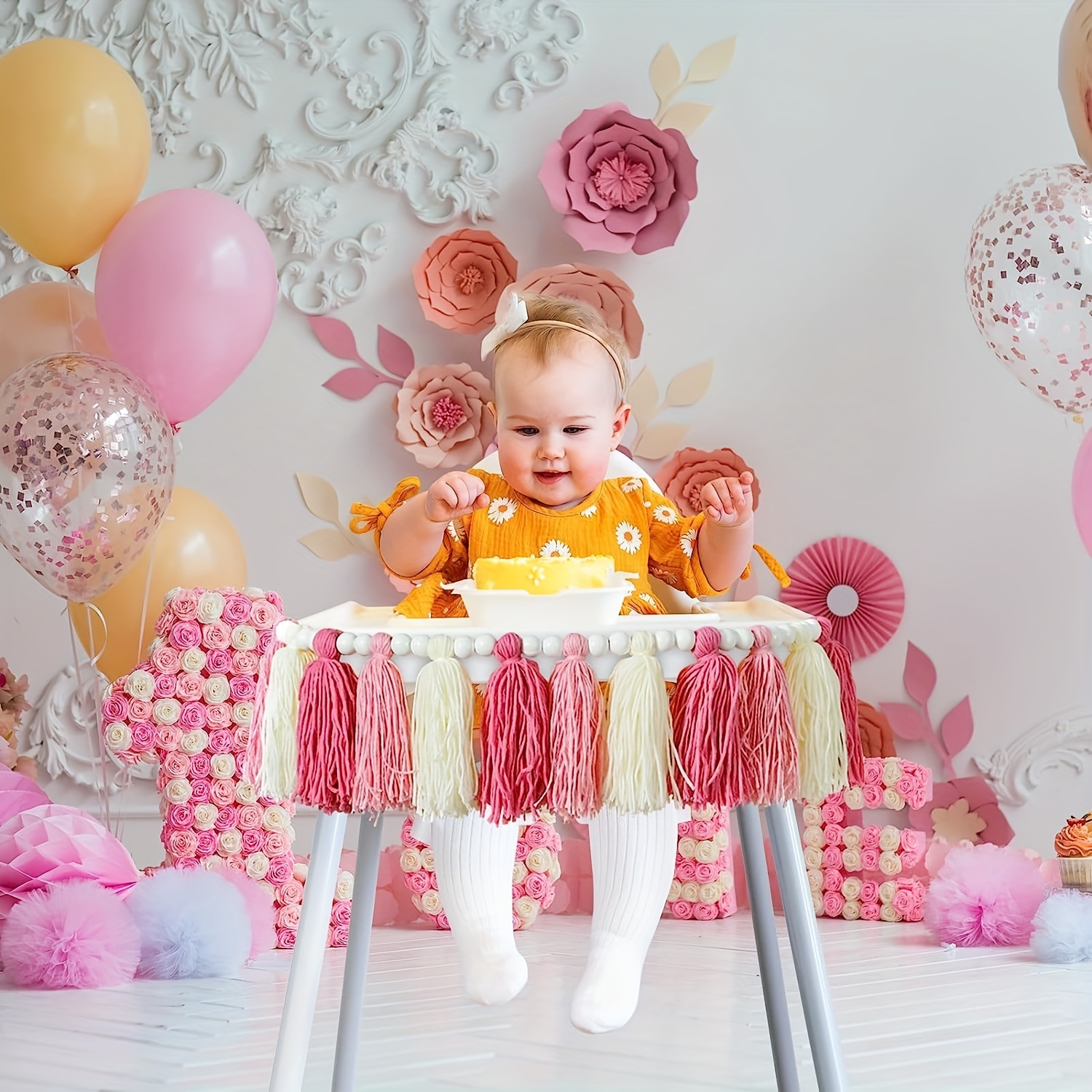 Daisy Birthday High Chair Banner First Birthday Decoration - Temu