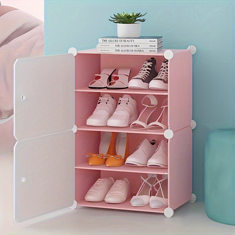 1pc Plastic Shoe Storage Rack, Minimalist Pink Multi-layer Shoe