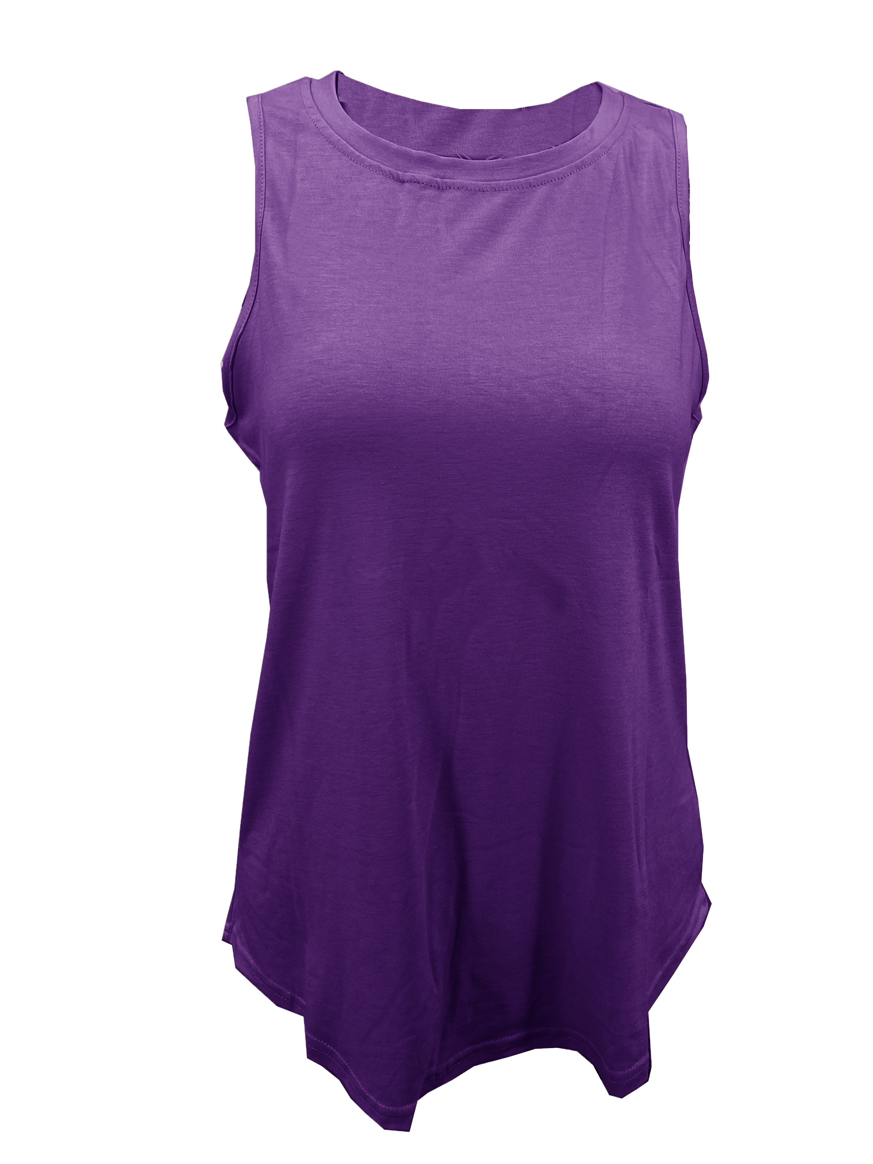 Women's Fashionable Casual Sleeveless Front Short Back Long Sleeveless Top  And Pants Set(Purple,L) 