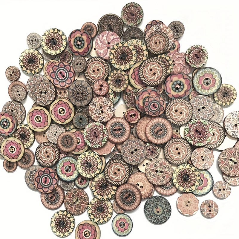 Vintage Wooden Buttons Colorful Painted Craft - Temu