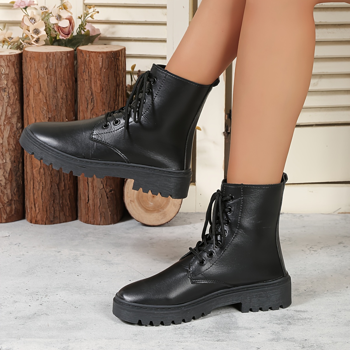 Women's Solid Color Short Boots, Casual Lace Up Ankle Boots, Women's  Comfortable Platform Boots