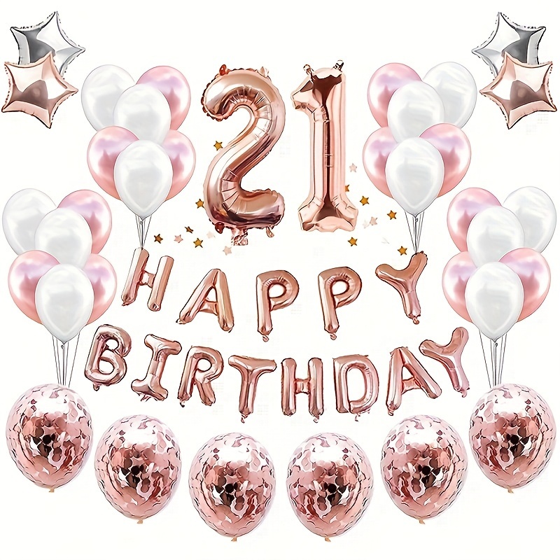 KatchOn, Globos de cumpleaños número 21 color oro rosa – 40 pulgadas |  Decoraciones de cumpleaños 21 | Globos de 21 cumpleaños color oro rosa con