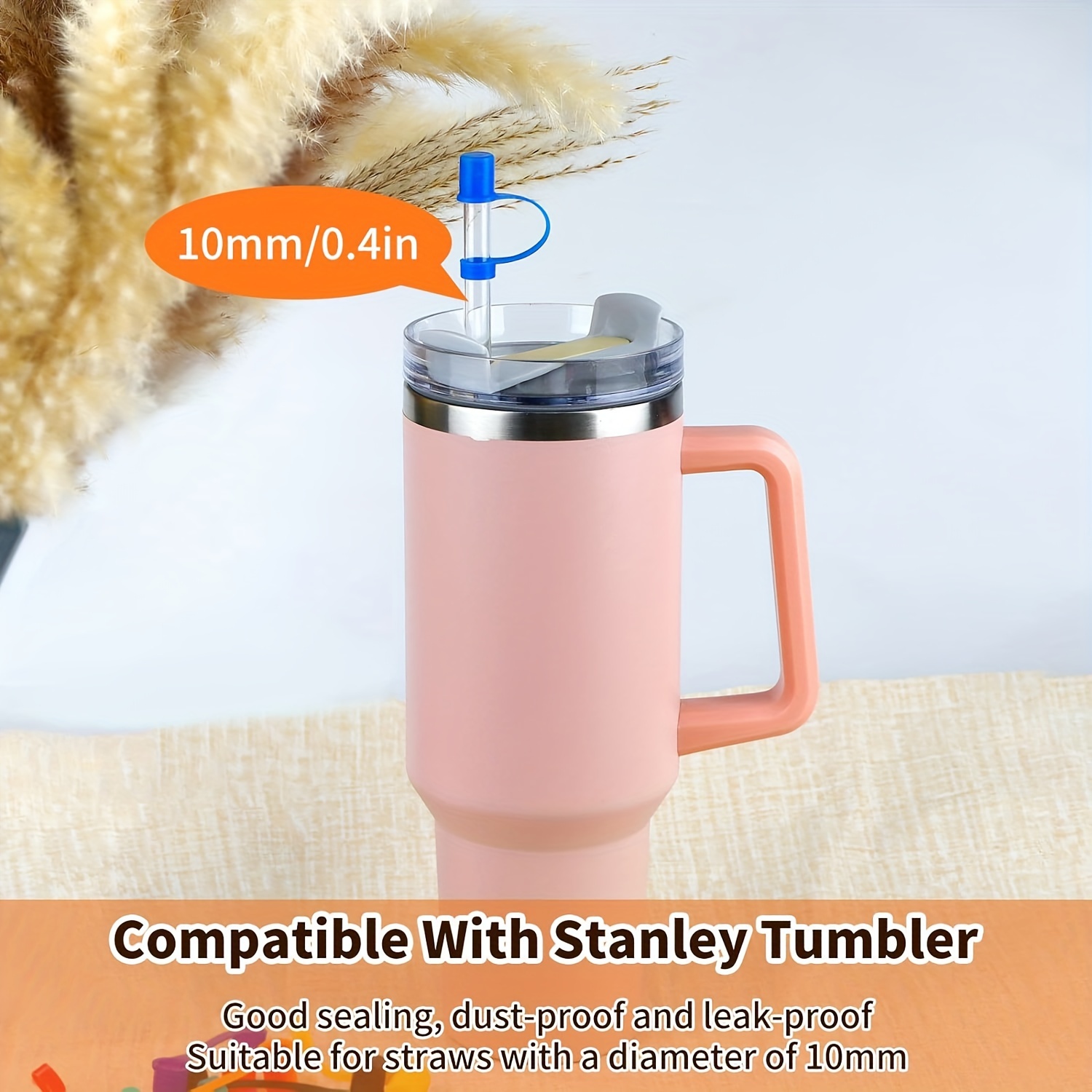 12PCS Silicone Straw Covers Cap Compatible with Stanley 30&40 Oz Cup, 10mm  for Tumblers,Reusable Straws Tips Lids