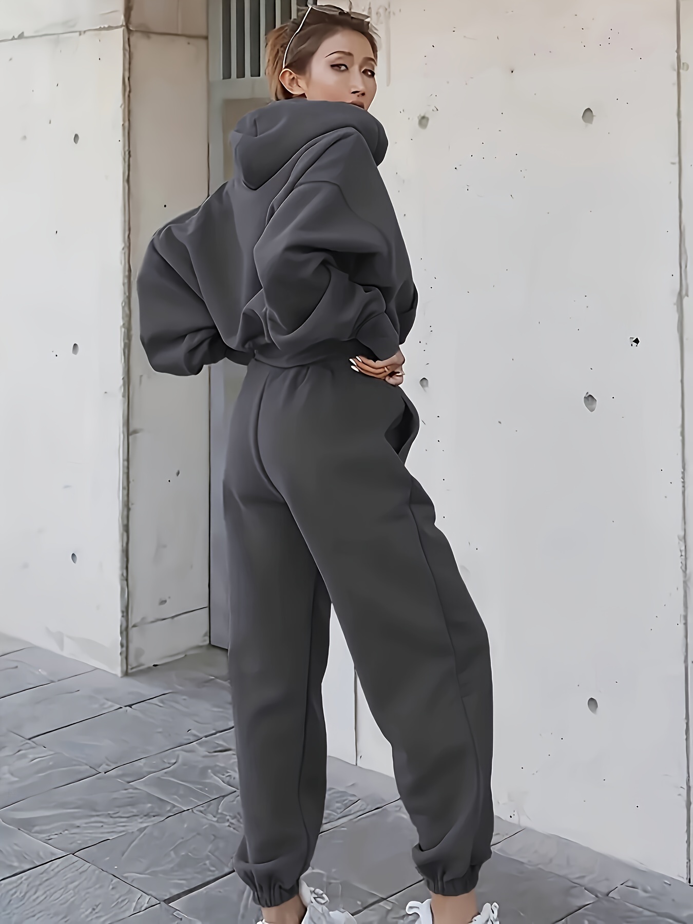 GREY Oversized hoodie and wide leg joggers set