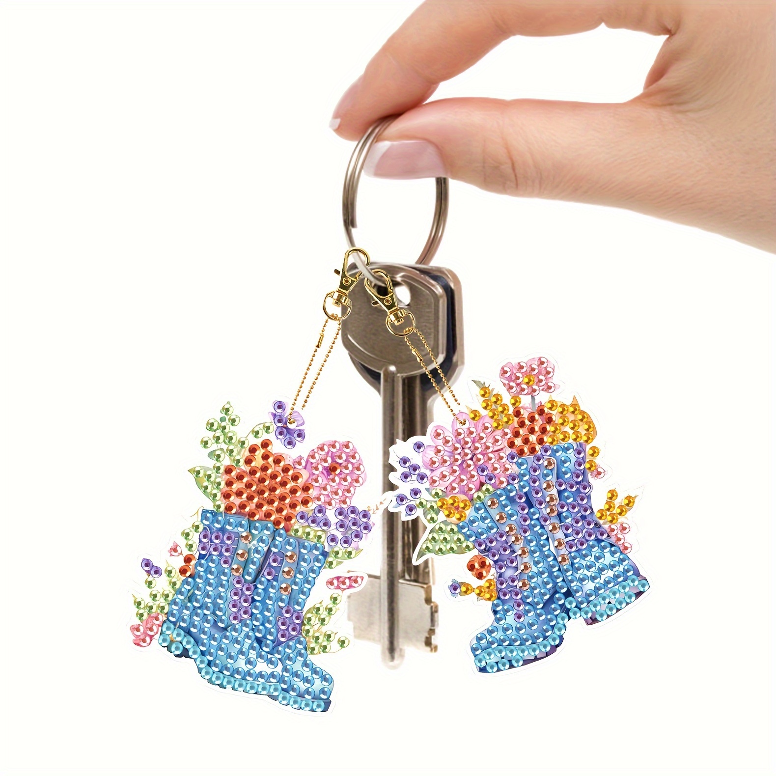 Diy Diamond Painting Keychain Flower Boots Shaped Diamond - Temu