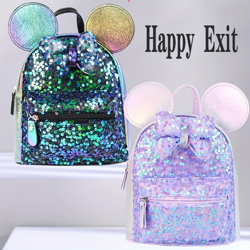 Kids Mouse Ear Sequin Butterfly Knot Backpack For Girls Boys