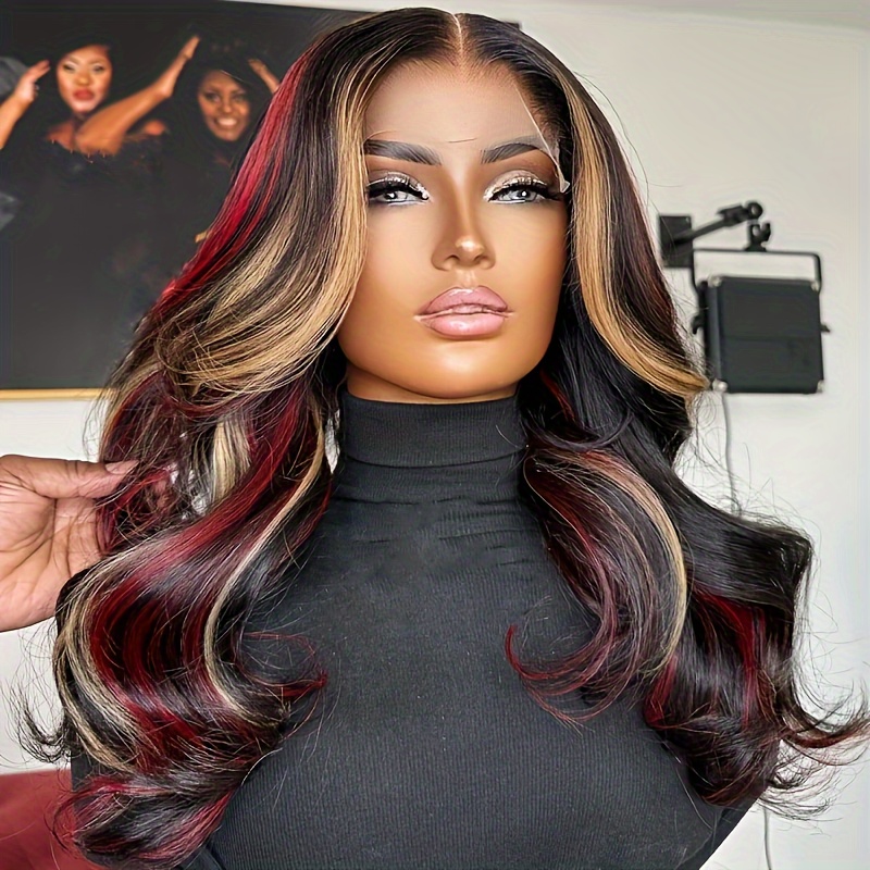 Red Highlights Wigs Body Wave Lace Frontal Wig With Burgundy Highlights  -Alipearl Hair