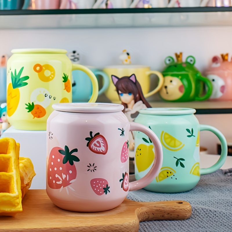 Cute Glass Coffee Mug With Lid And Straw Spoon Kawaii Glass - Temu