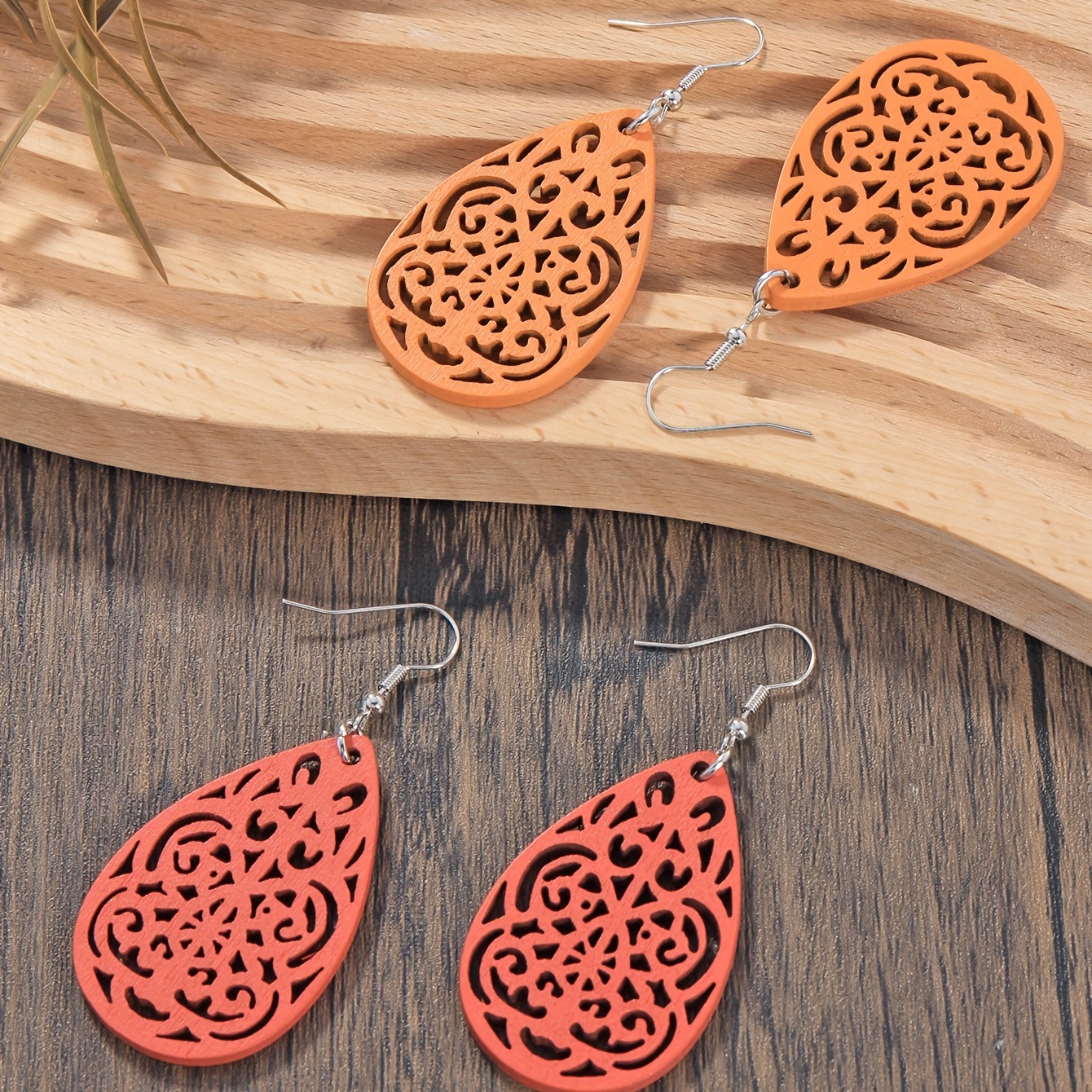 Bohemian Leaf Shaped Dangle Earrings Set of 4 Pairs
