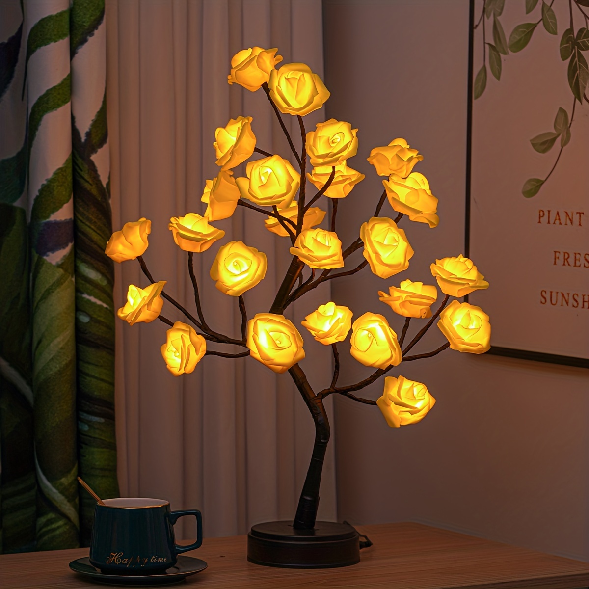 Led Rose Flower Table Lamp Valentine Tree Fairy Lights 24led - Temu