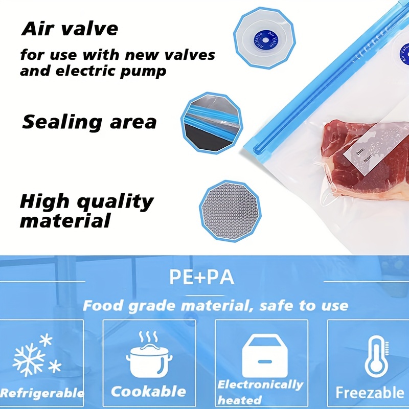 5Pcs Vacuum Sealer Bags Food Grade Large Capacity PE Meat Vegetable Storage  Sealer Bags with Air Valves Kitchen Supplies 
