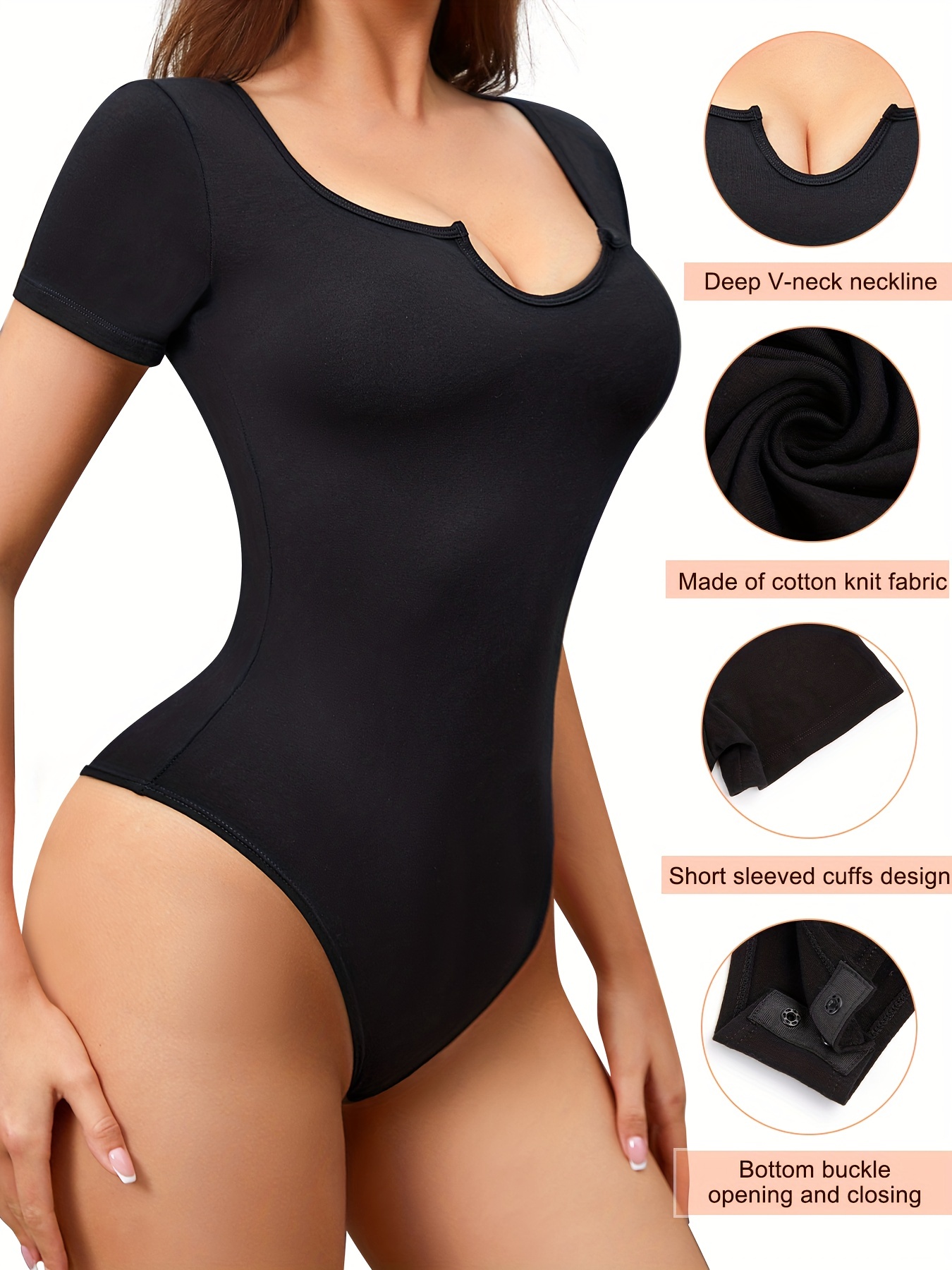 Short Sleeve Black Bodysuit Comfy Round Neck Basic Romper - Temu