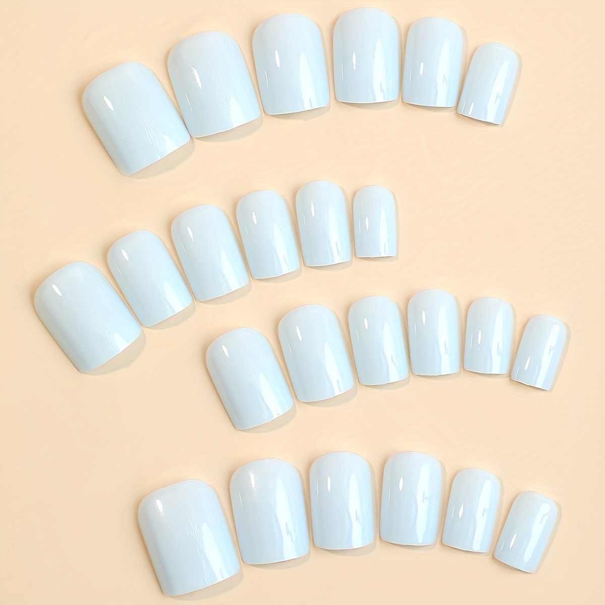 24pcs glossy short square fake nails light blue pure color press on nails minimalist style false nails for women girls details 0