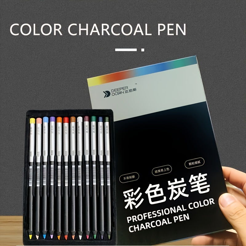 12/24 Colors Charcoal Pencil Set Professional Pastel Chalk - Temu