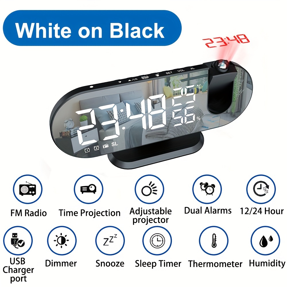 1pc Led Projection Digital Alarm Clocks Bedroom Digital Projection Alarm  Clock Electronic Alarm Clock Timer Fm Radio Mute Clock - Home & Kitchen -  Temu