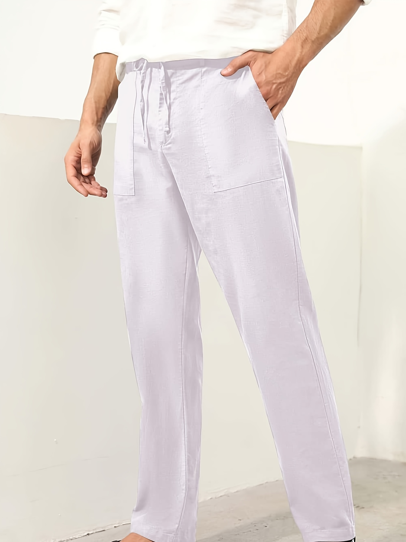 Pantalones Cargo para hombre, Pantalón ancho con cordón, informal, de lino  y algodón, táctico, holgado, con