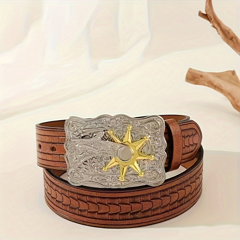 1pc Pu Leather Five Star Pattern Belt Men - Jewelry & Accessories