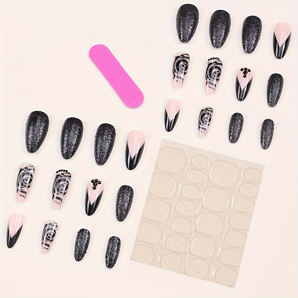 Claire's Love Faux Nails Girl's Black//Pink