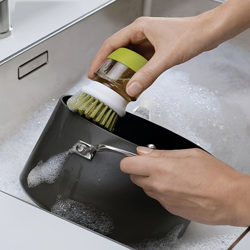 OAVQHLG3B Soap Dispensing Palm Scrub Brush with Drip Tray, Washing Brush  for Dishes Pots Pans Sink Cleaning, Kitchen Scrubber Storage Stand Set 
