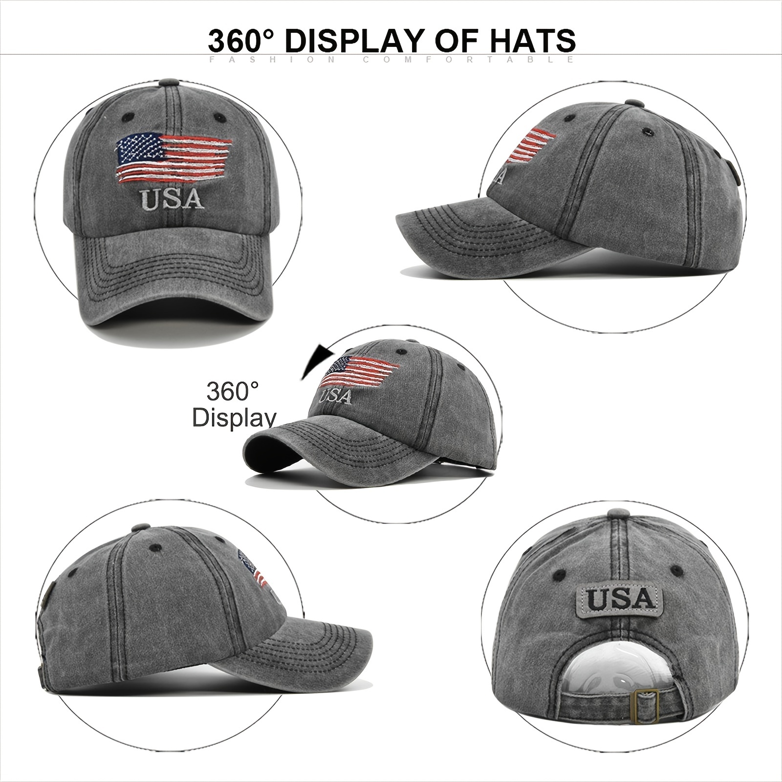 American Flag Embroidered Denim Baseball U S A Patriotic For