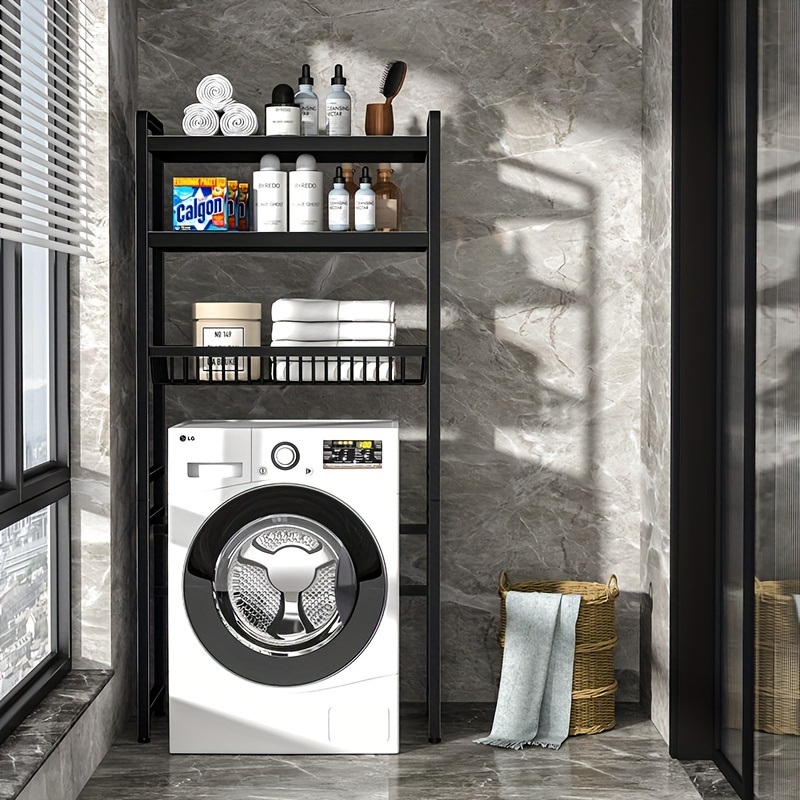 Estante para lavadora, estante de inodoro con 3 estantes, estante voladizo,  lavadora, estante de baño, armario de lavadora (negro).