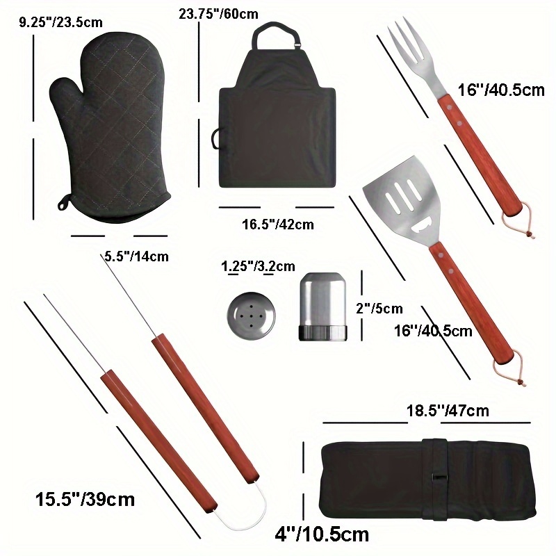 Bbq Grill Tool Set: Wooden Handle Barbecue Kit With - Temu