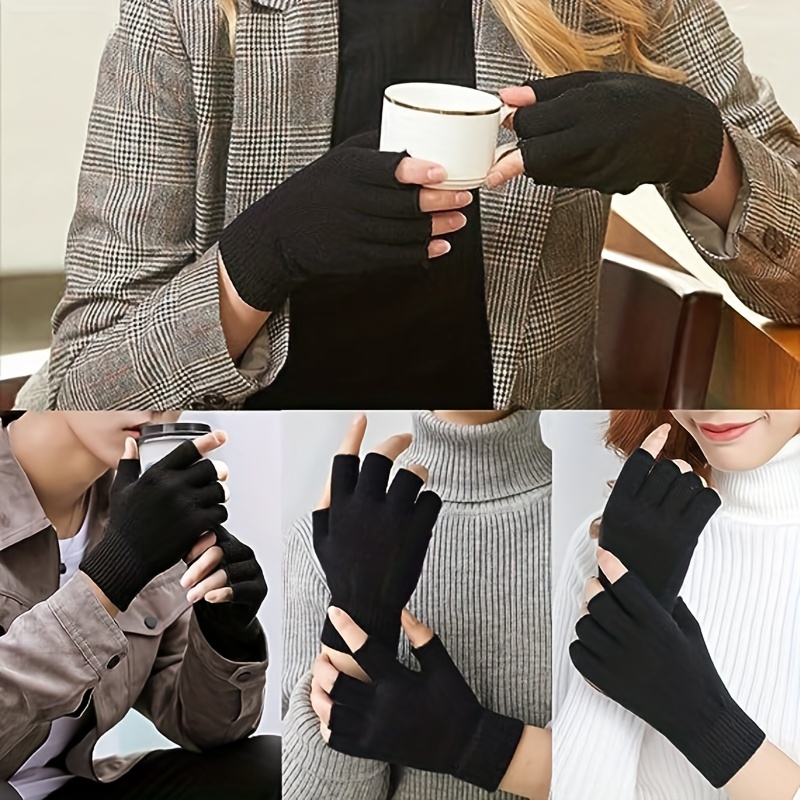 1 Par Guantes Sin Dedos Invierno Unisex Mujeres Hombres, Guantes Punto  Elásticos Gruesos Dedos Exteriores - Joyería Accesorios - Temu Spain