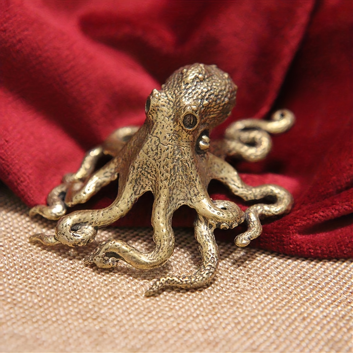 Image of 1pc Desktop Ornament Mini Octopus Brass Ornament Home Crafts Ornament Tea Pet Ornament Decoration Gift Hand Play Piece