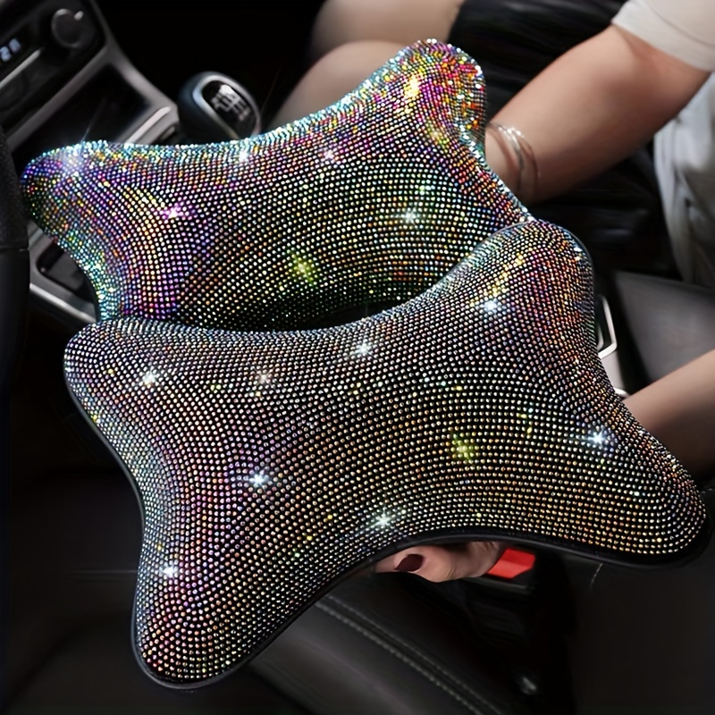 Carwales 2 Pcs Colorful Bling Car Neck Pillow for Car Seat Driver, Auto  Seat Headrest Cushion Driving Relax Neck Support Crystal Rhinestone Diamond