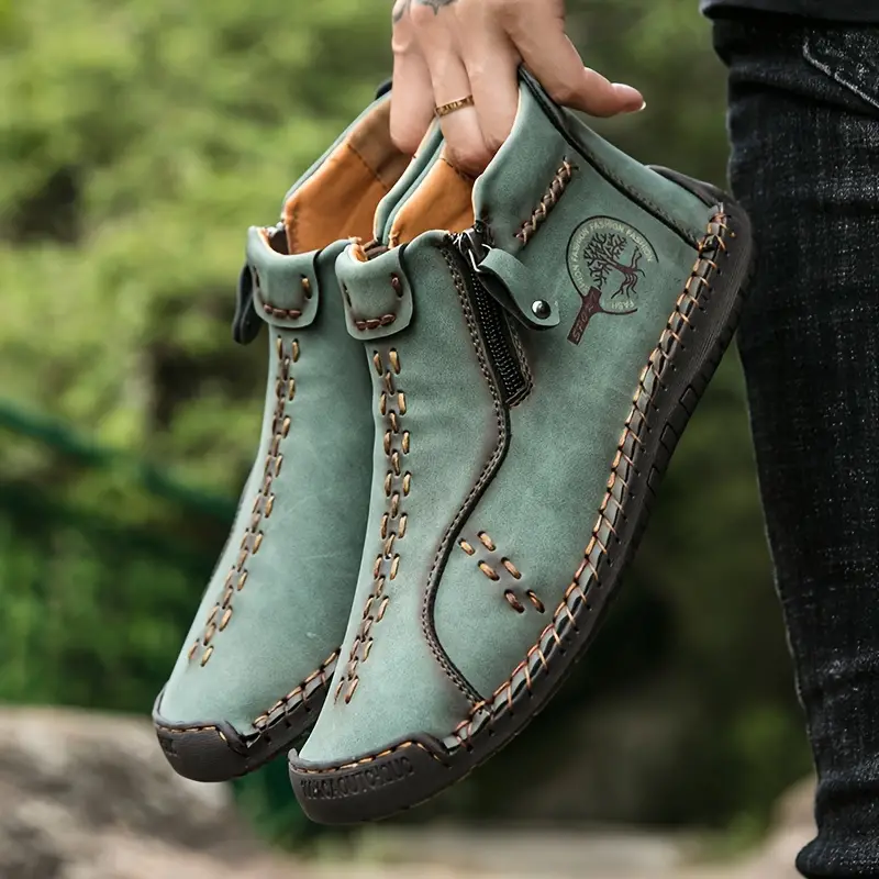 Mens Ankle Boots With Side Zipper Casual Stitch Detail Walking