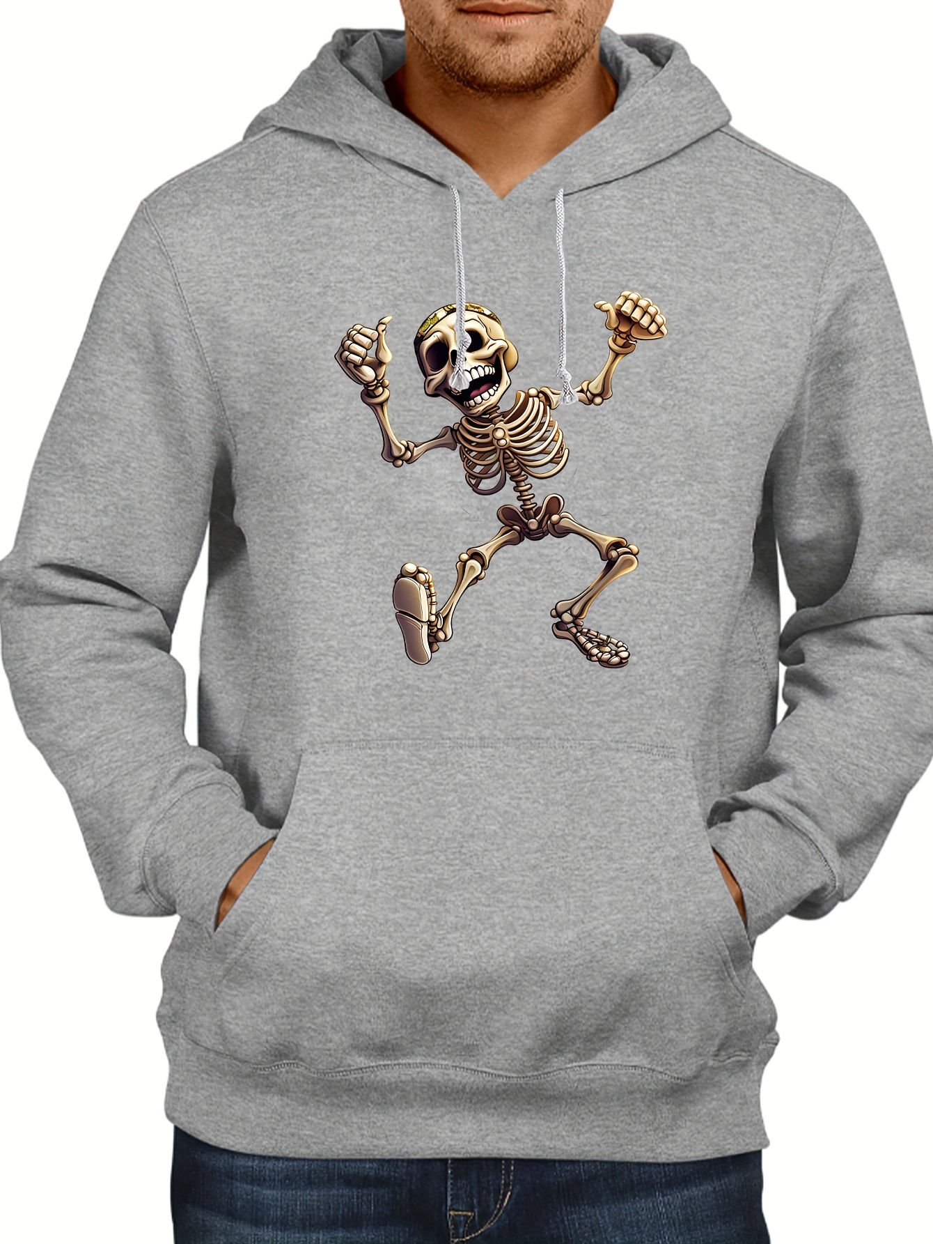 Stylish Skeleton And Letter Pattern Print Men's Graphic Zip Up Drawstring Cotton  Hoodie Without Tee - Temu