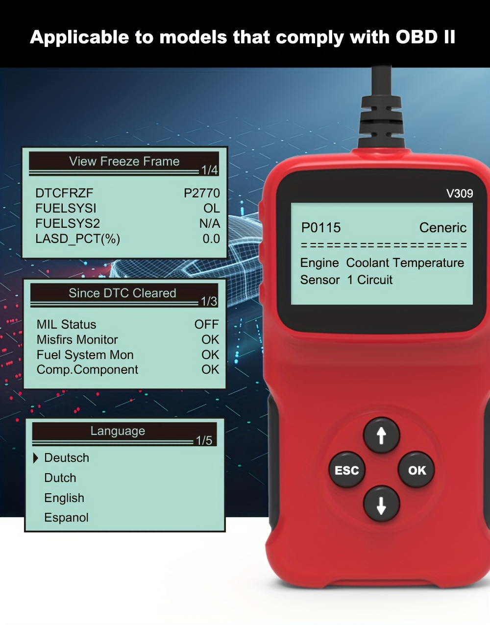  TSUSF V309 OBD2 OBDII - Escáner de diagnóstico para coche,  lector de código de coche, herramienta de reparación de diagnóstico,  escáner de diagnóstico de vehículos, nueva actualización : Automotriz