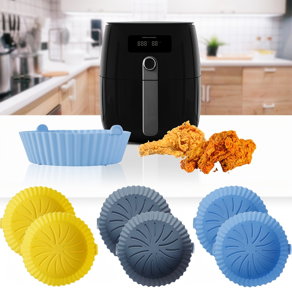 Silicone Air Fryer Pot Round BPA Free Air Fryer Pan for Kitchen Gadgets  (Blue)