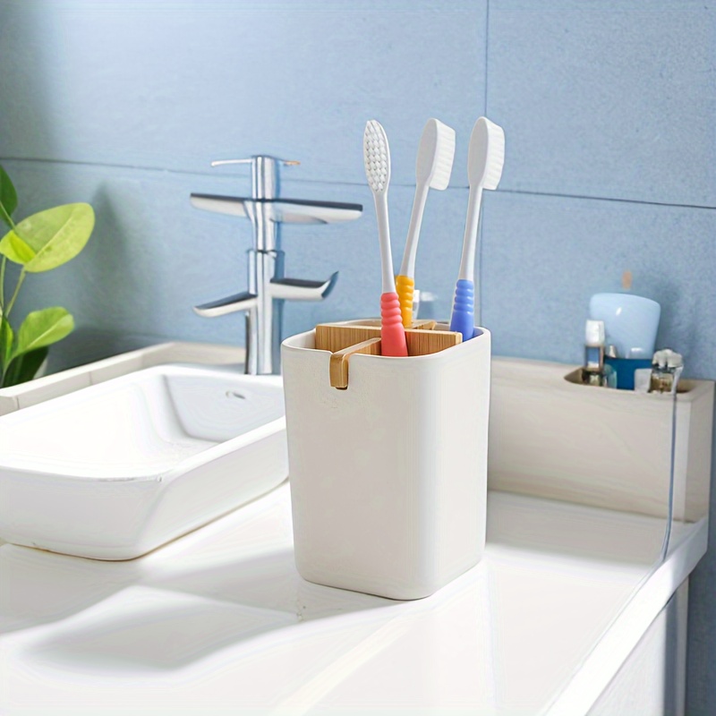 Soporte para cepillos de dientes con divisor de bambú, desmontable para una  fácil limpieza, almacenamiento multifuncional, 2 ranuras para cepillo de