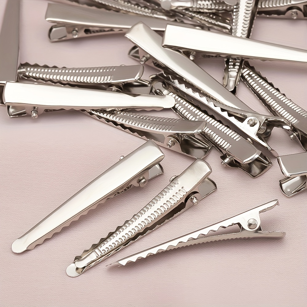100 Pack 1.77 Inches Single Prong Pin Curl Duckbill Clips,Silver Setting  Section Hair Clips Metal Alligator Clips for Hair Extensions